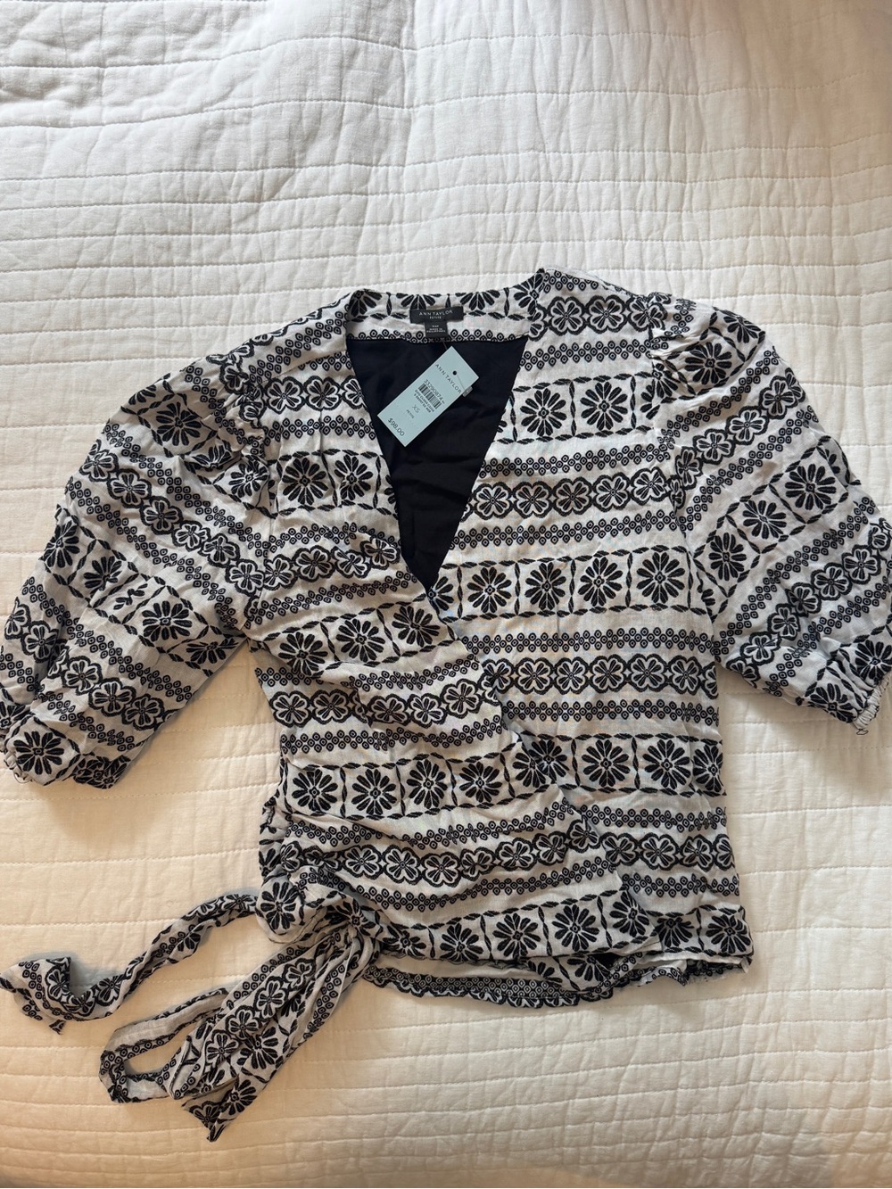 Black and white pattern Wrap Top - Womens
